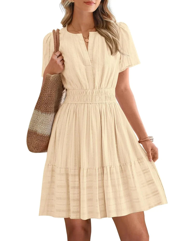 Spring 2026 Women's V-Neck Mini Dress – Boho Beachwear, Effortless Summer Style