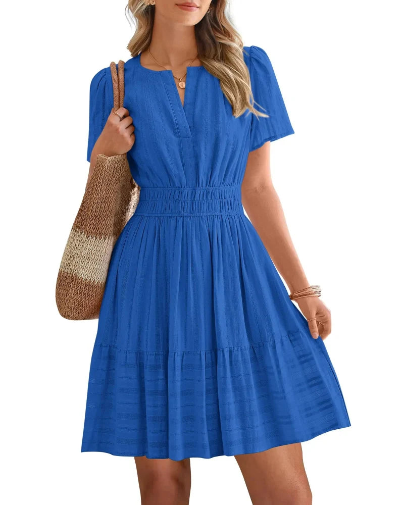 Spring 2026 Women's V-Neck Mini Dress – Boho Beachwear, Effortless Summer Style