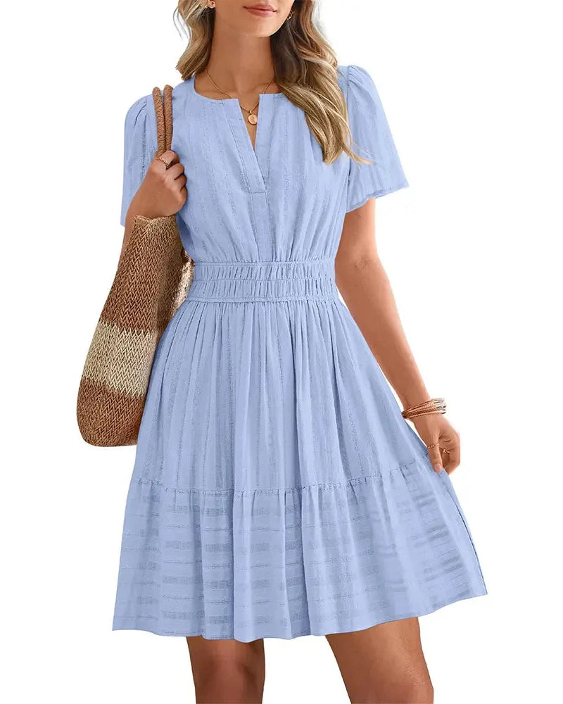 Spring 2026 Women's V-Neck Mini Dress – Boho Beachwear, Effortless Summer Style