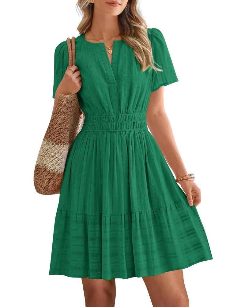 Spring 2026 Women's V-Neck Mini Dress – Boho Beachwear, Effortless Summer Style