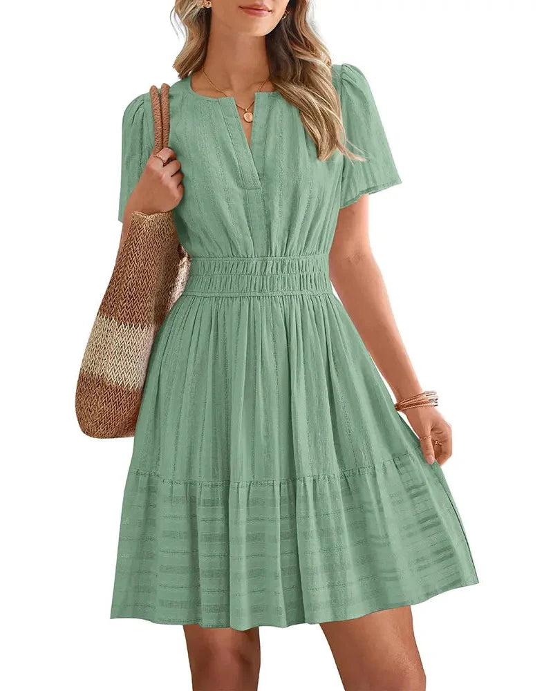 Spring 2026 Women's V-Neck Mini Dress – Boho Beachwear, Effortless Summer Style