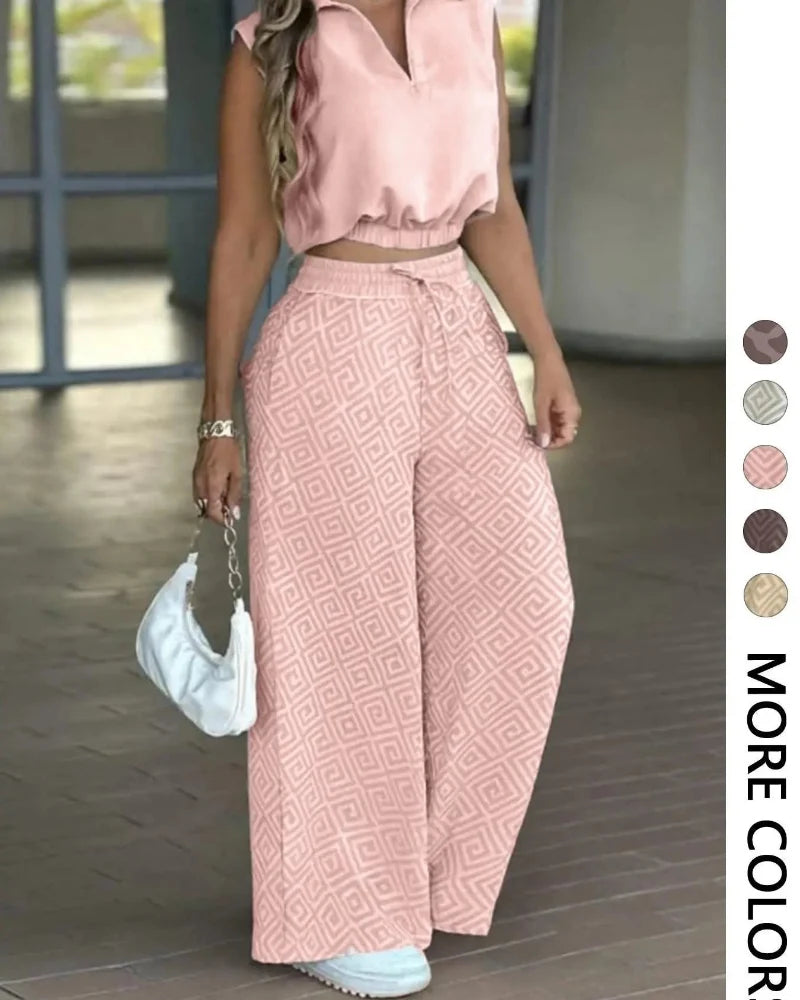 Women's 2-Piece Casual Set: Sleeveless Top & Flowy Wide-Leg Pants Secondary image