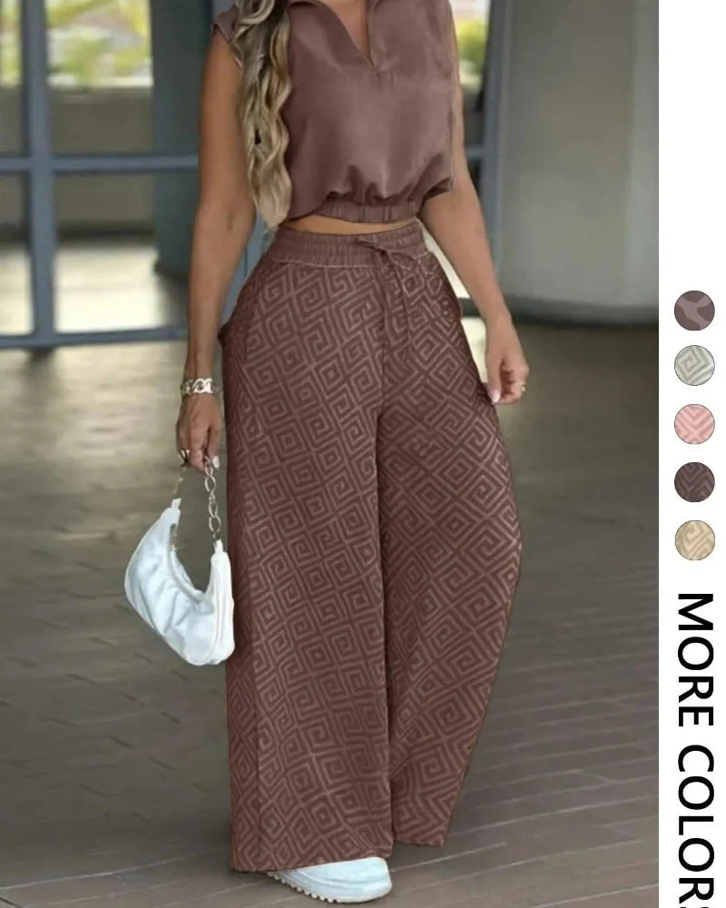 Women's 2-Piece Casual Set: Sleeveless Top & Flowy Wide-Leg Pants