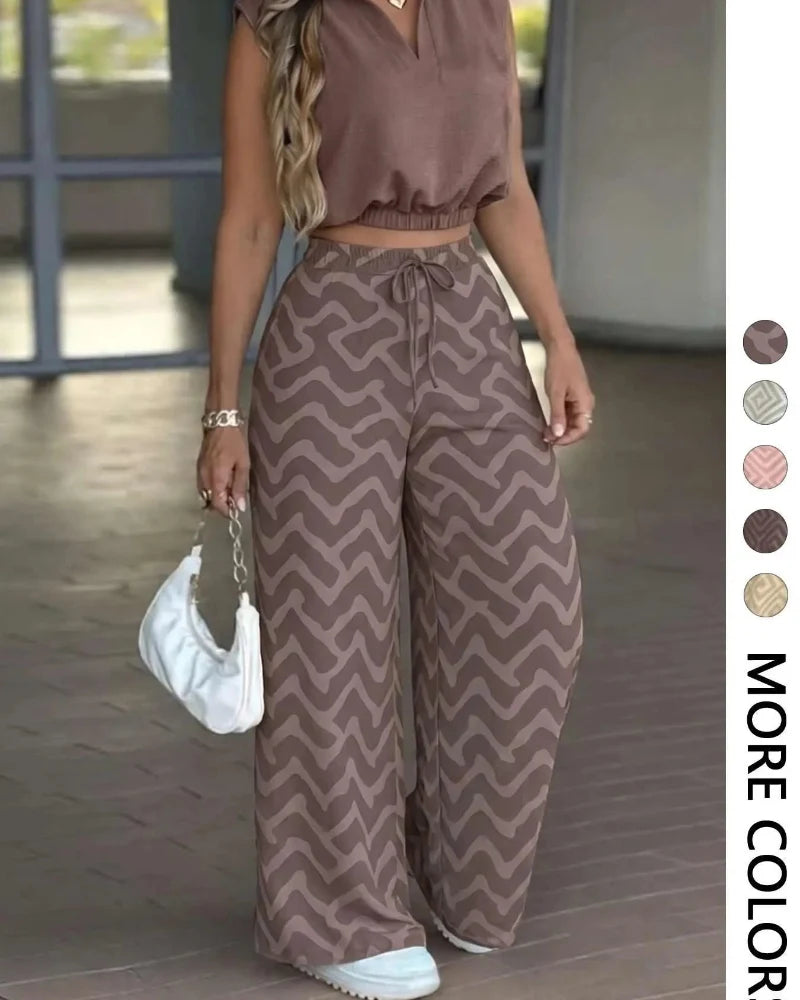 Women's 2-Piece Casual Set: Sleeveless Top & Flowy Wide-Leg Pants