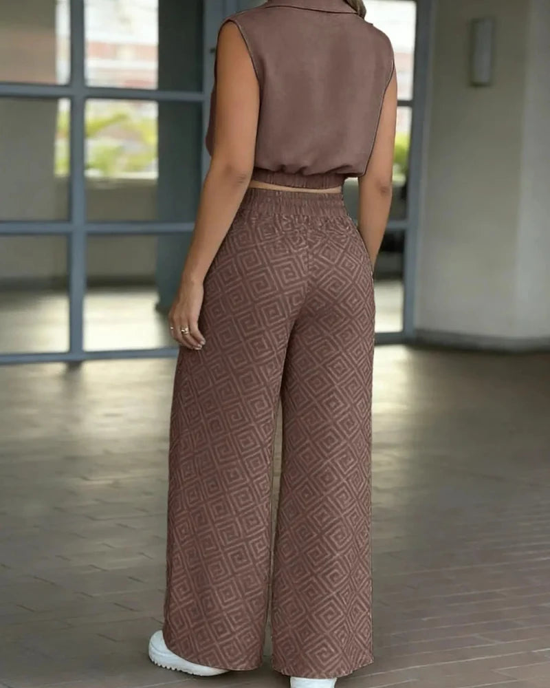 Women's 2-Piece Casual Set: Sleeveless Top & Flowy Wide-Leg Pants