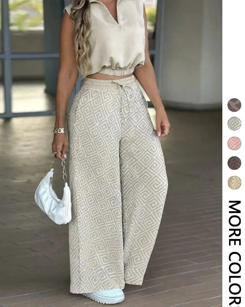 Women's 2-Piece Casual Set: Sleeveless Top & Flowy Wide-Leg Pants Main image