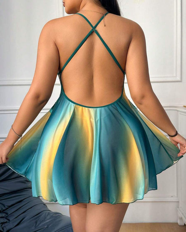 Plus Size Rainbow Ombre Sheer Babydoll Nightgown - Flowy, Vibrant Lingerie Nightwear