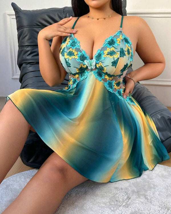 Plus Size Rainbow Ombre Sheer Babydoll Nightgown - Flowy, Vibrant Lingerie Nightwear