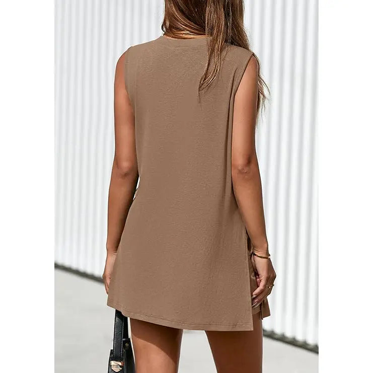 Women's Sleeveless 2-Piece Summer Lounge Set with Split-Hem Shorts – Effortless Comfort