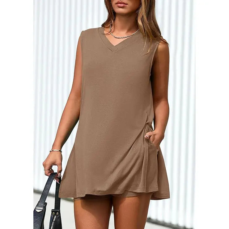 Women's Sleeveless 2-Piece Summer Lounge Set with Split-Hem Shorts – Effortless Comfort