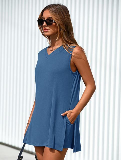 Women's Sleeveless 2-Piece Summer Lounge Set with Split-Hem Shorts – Effortless Comfort