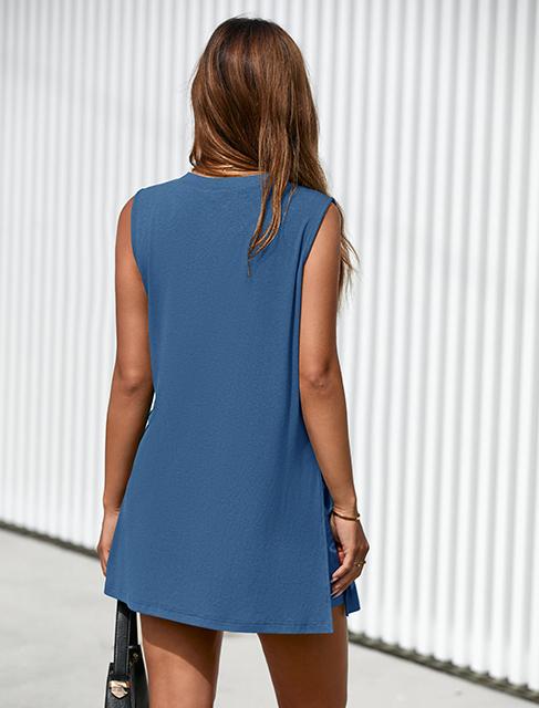 Women's Sleeveless 2-Piece Summer Lounge Set with Split-Hem Shorts – Effortless Comfort