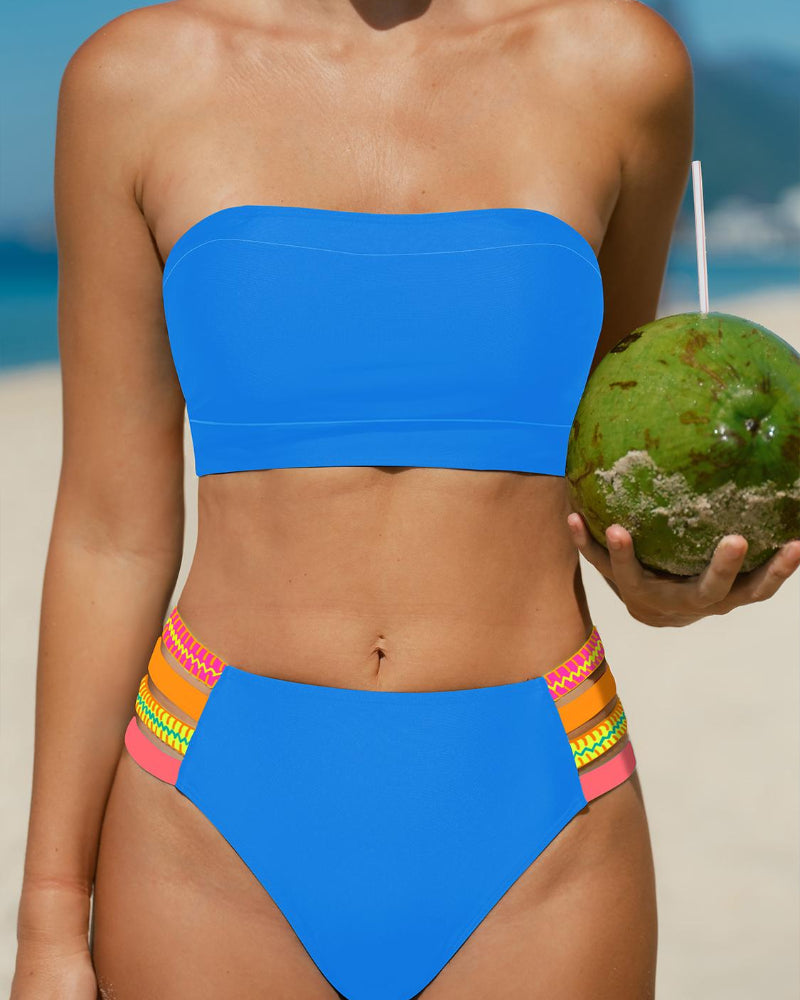 Vibrant Color Stretch Bikini Set with High-Waist Bottom and Removable Strap