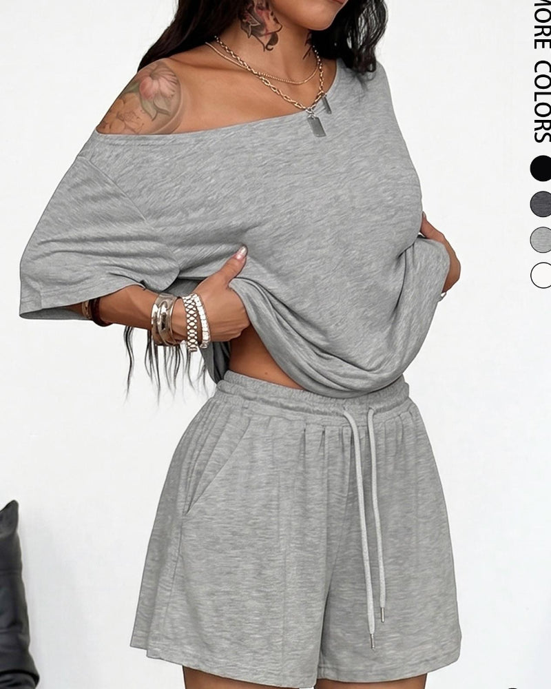 Chic Women's Off-Shoulder Tee & Wide-Leg Pants 2-Piece Set