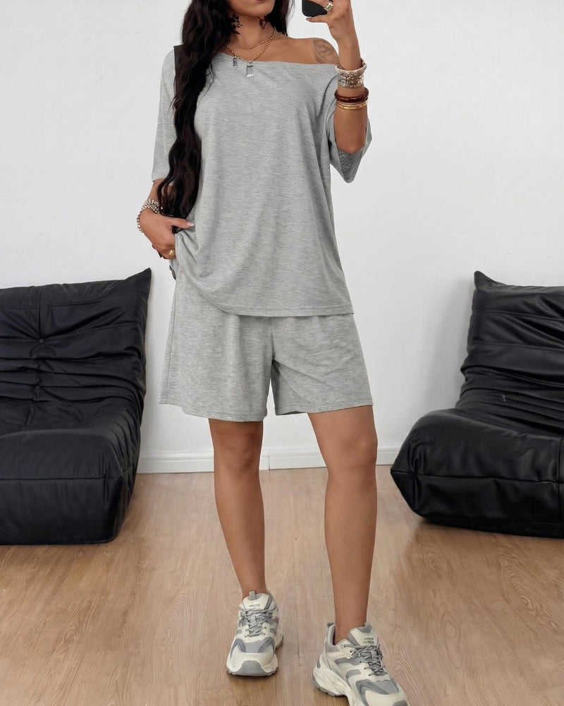 Chic Women's Off-Shoulder Tee & Wide-Leg Pants 2-Piece Set