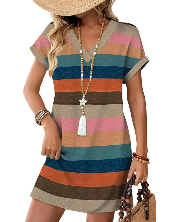 Summer 2026 Women's V-Neck Casual Short-Sleeve Dress for Beach, Wedding & Vacation Wear
