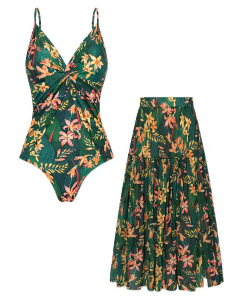 Women’s V-Neck 2-Piece Swim Set with Cover-Up Skirt Secondary image