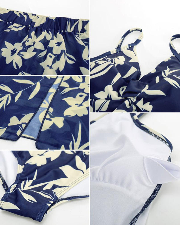 Women’s V-Neck 2-Piece Swim Set with Cover-Up Skirt