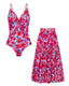 Women’s V-Neck 2-Piece Swim Set with Cover-Up Skirt