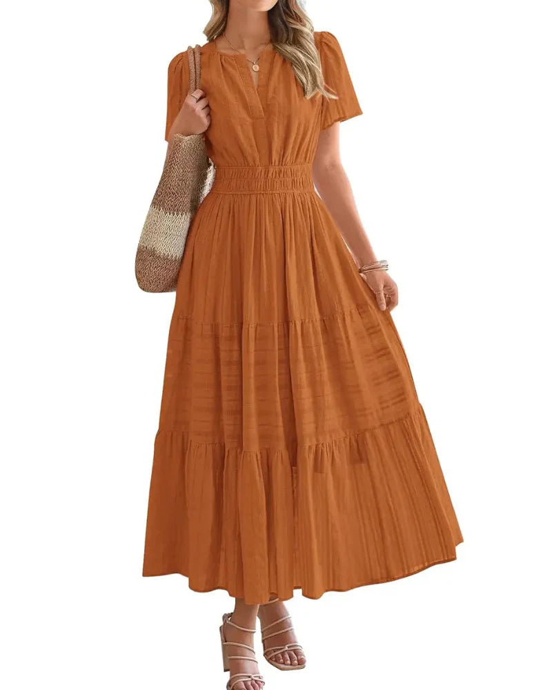 Women's Boho Maxi Dress with Pockets — Flowy V-Neck Short-Sleeve Summer Dress Main image