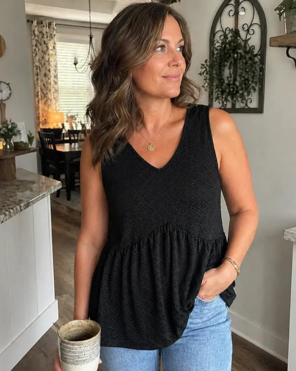 Women's Peplum Tank Tops - Sleeveless V-Neck, Stretchy Babydoll Tops for Summer