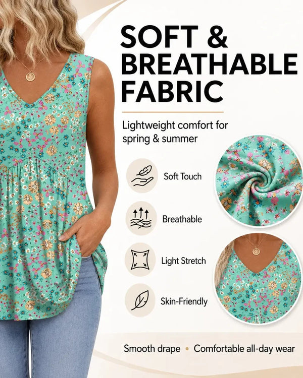 Women's Peplum Tank Tops - Sleeveless V-Neck, Stretchy Babydoll Tops for Summer