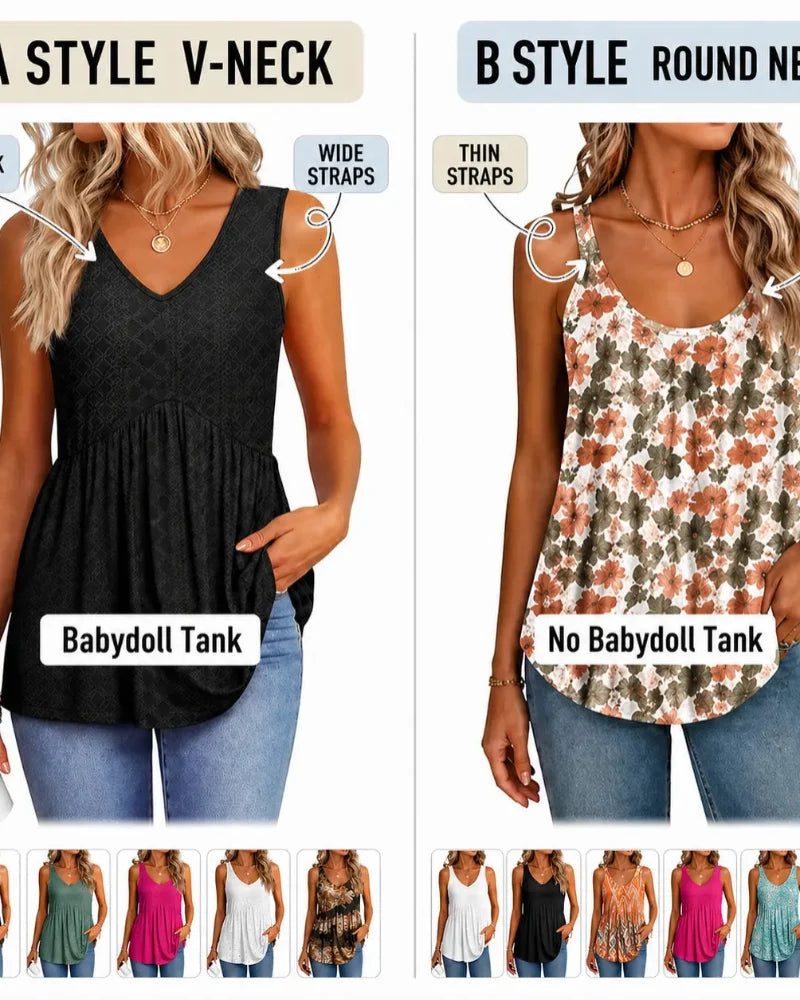 Women's Peplum Tank Tops - Sleeveless V-Neck, Stretchy Babydoll Tops for Summer
