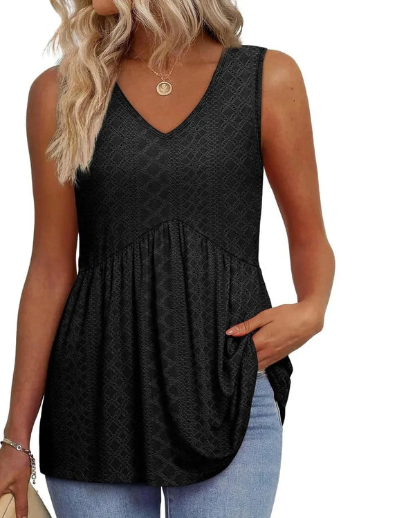 Women's Peplum Tank Tops - Sleeveless V-Neck, Stretchy Babydoll Tops for Summer