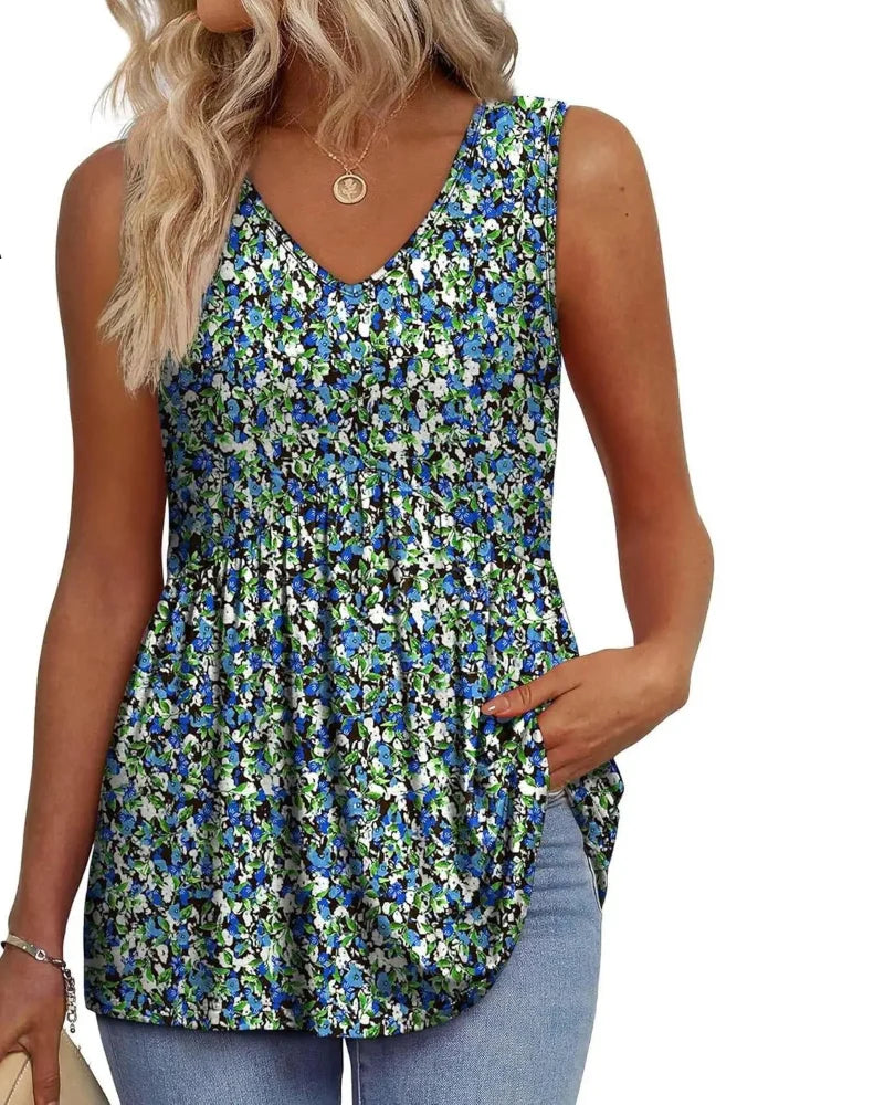 Women's Peplum Tank Tops - Sleeveless V-Neck, Stretchy Babydoll Tops for Summer