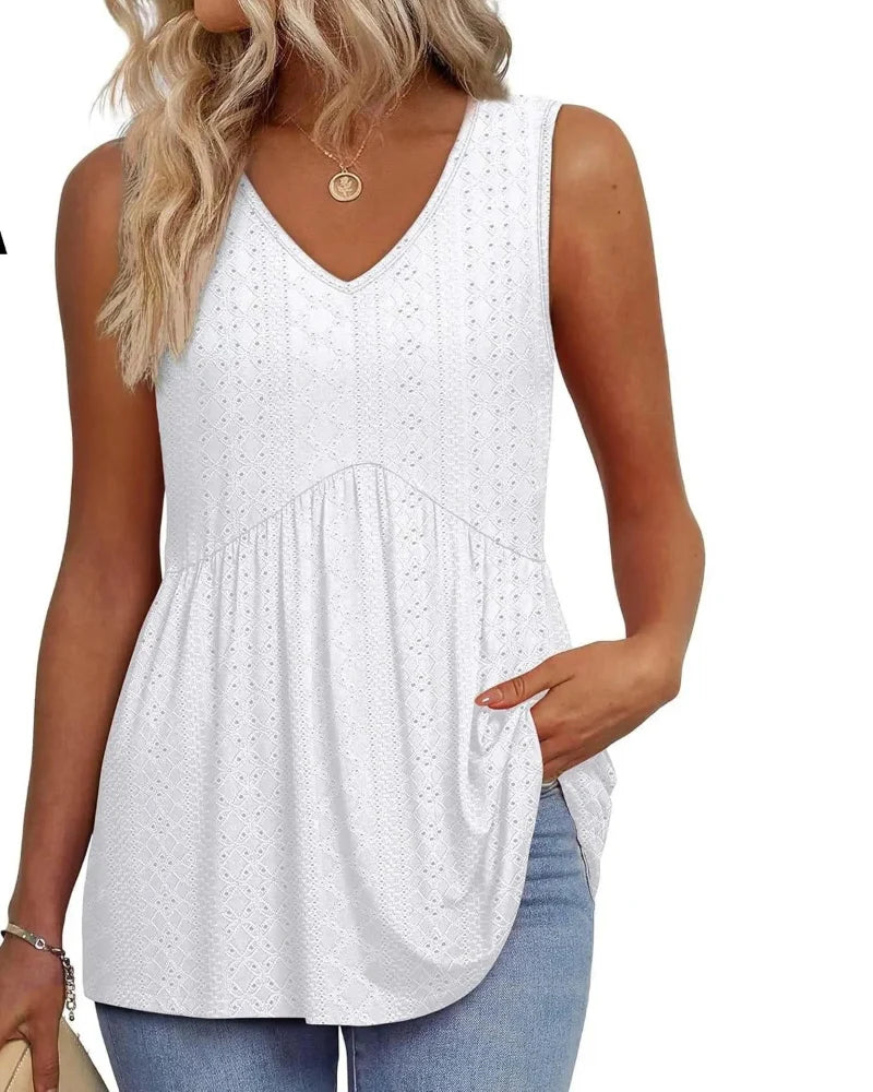 Women's Peplum Tank Tops - Sleeveless V-Neck, Stretchy Babydoll Tops for Summer