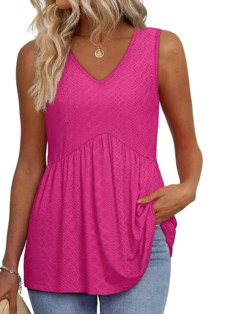 Women's Peplum Tank Tops - Sleeveless V-Neck, Stretchy Babydoll Tops for Summer