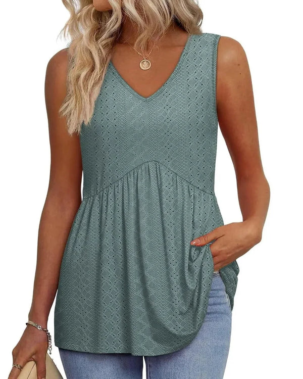 Women's Peplum Tank Tops - Sleeveless V-Neck, Stretchy Babydoll Tops for Summer