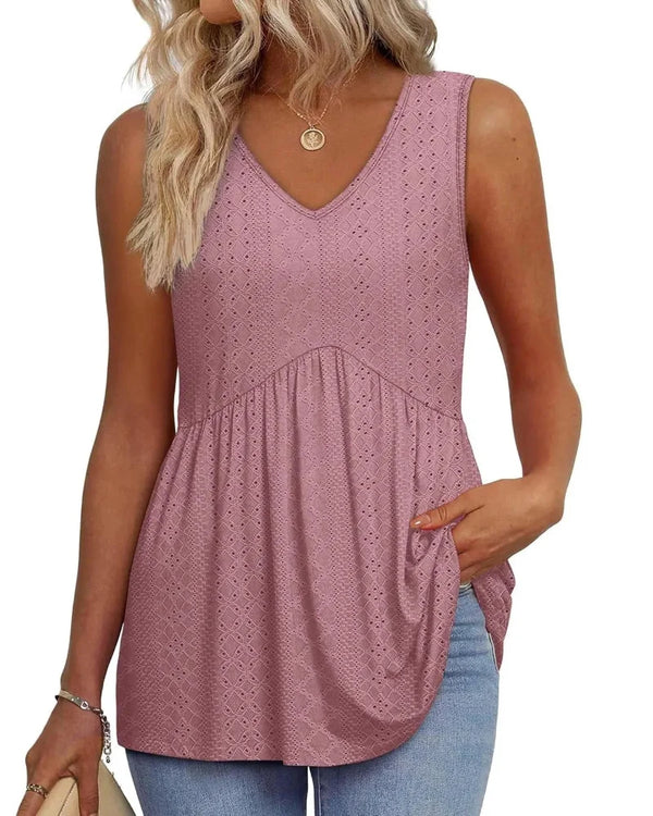 Women's Peplum Tank Tops - Sleeveless V-Neck, Stretchy Babydoll Tops for Summer