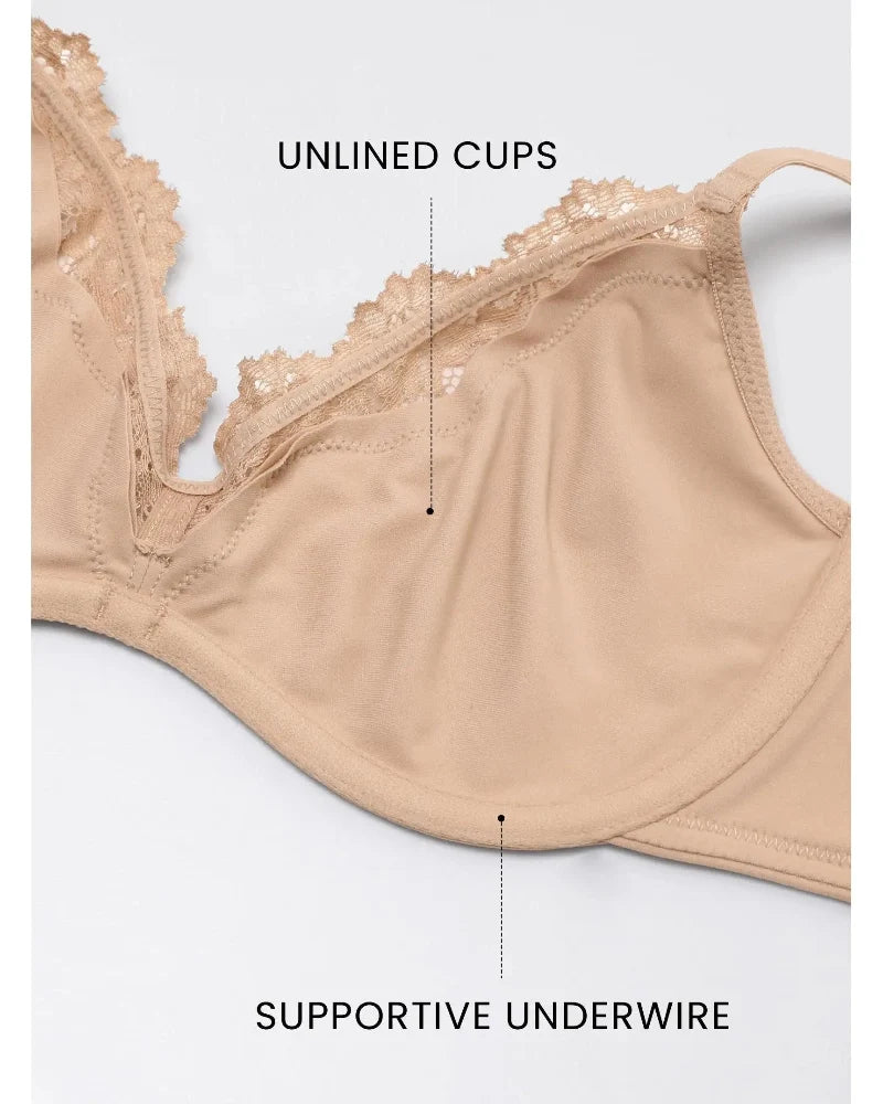 Lace-Trim Balconette Bra with Underwire – Sexy Deep-V Demi Cup