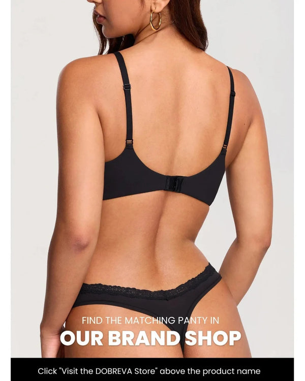 Lace-Trim Balconette Bra with Underwire – Sexy Deep-V Demi Cup