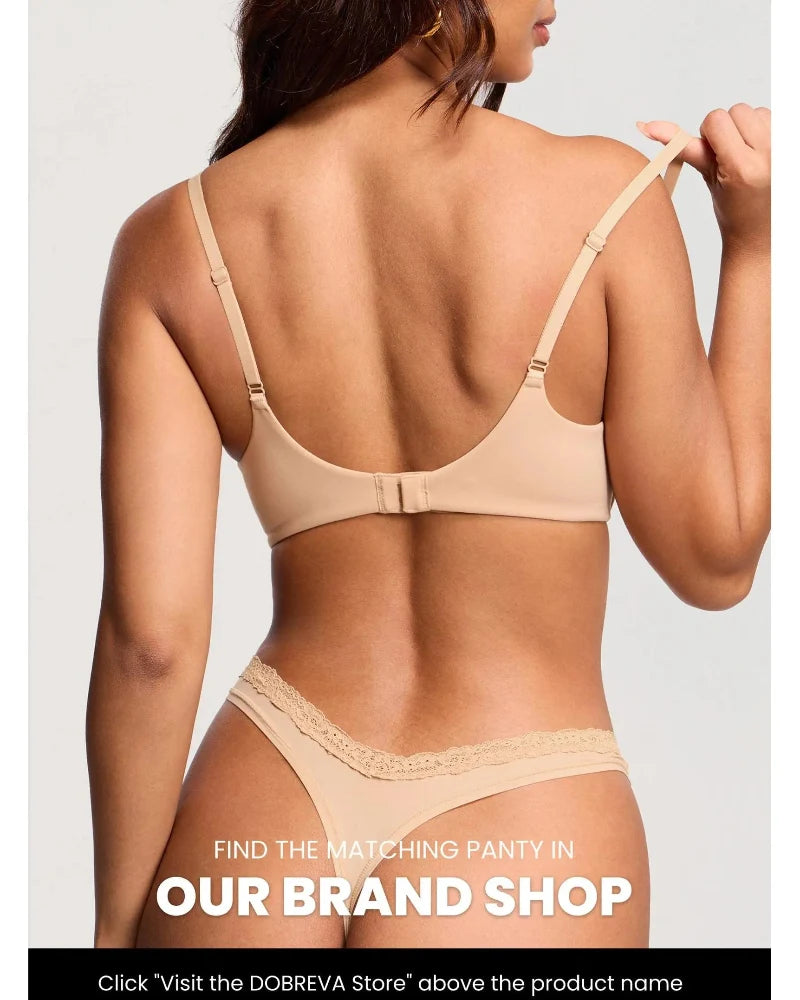 Lace-Trim Balconette Bra with Underwire – Sexy Deep-V Demi Cup