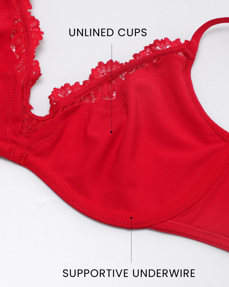 Lace-Trim Balconette Bra with Underwire – Sexy Deep-V Demi Cup
