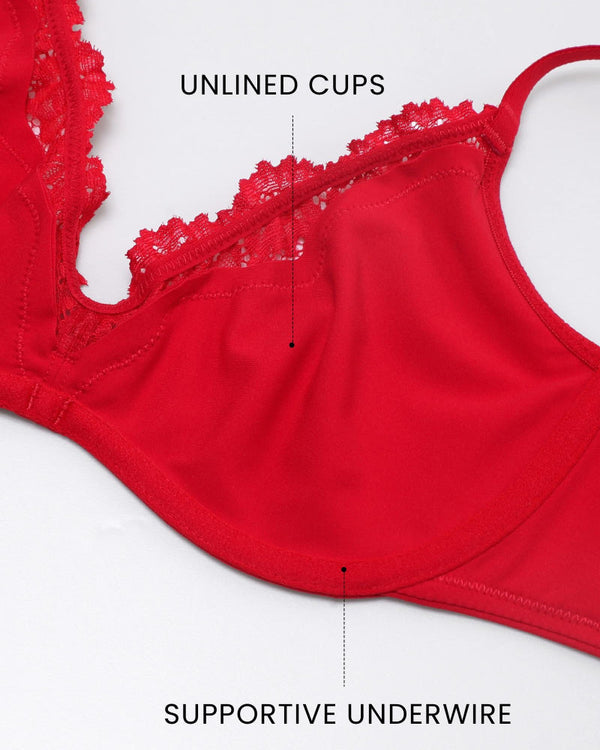 Lace-Trim Balconette Bra with Underwire – Sexy Deep-V Demi Cup