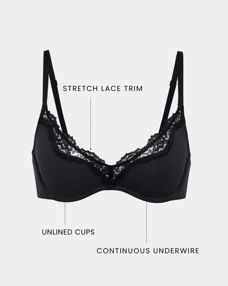 Lace-Trim Balconette Bra with Underwire – Sexy Deep-V Demi Cup