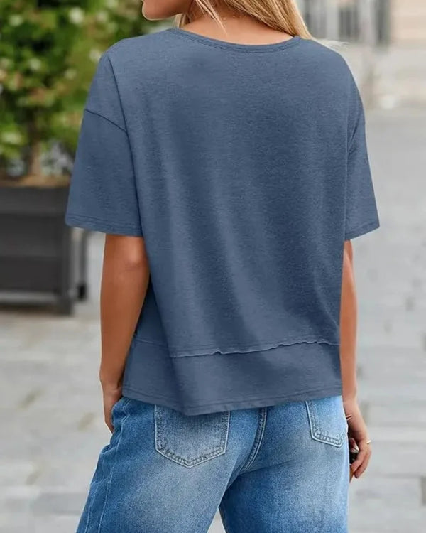 Women's V-Neck Summer Tee - Relaxed Fit Short-Sleeve Casual Top for Everyday Comfort