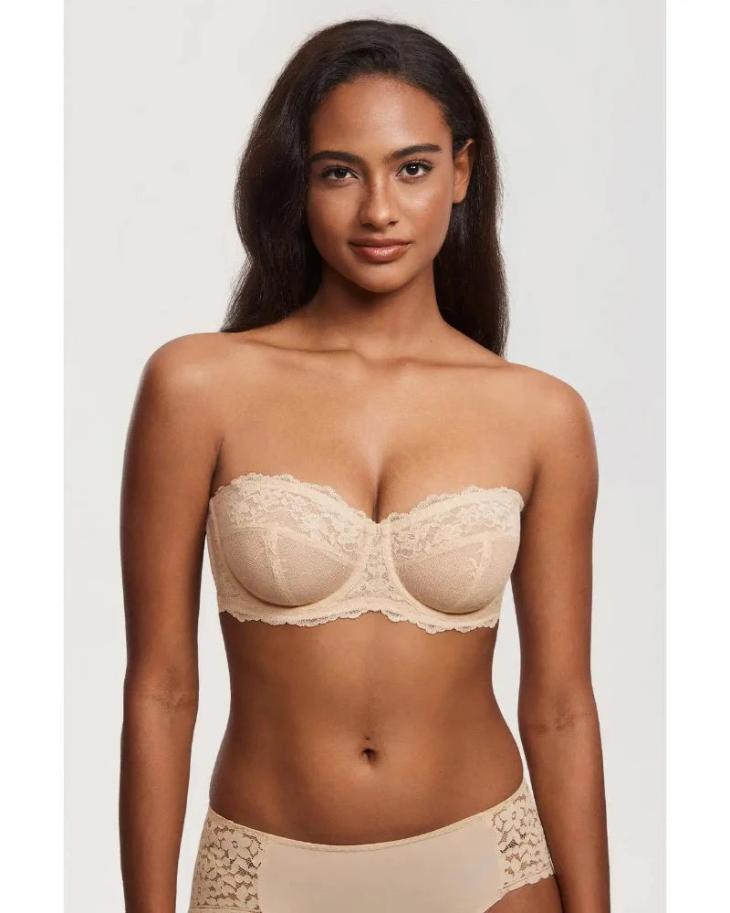Elegant Lace Strapless Sheer Plus-Size Convertible Underwire Bra