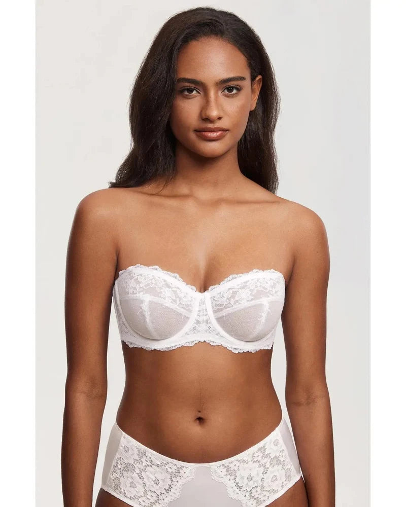 Elegant Lace Strapless Sheer Plus-Size Convertible Underwire Bra