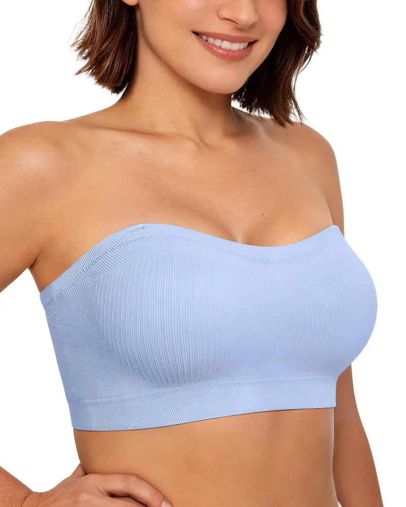 Wireless Strapless Bandeau Bra with Secure Anti-Slip Silicone Support