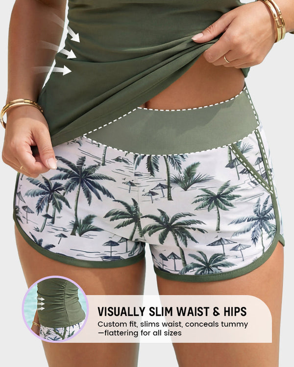Figure-flattering ruched tummy-control two-piece tankini set