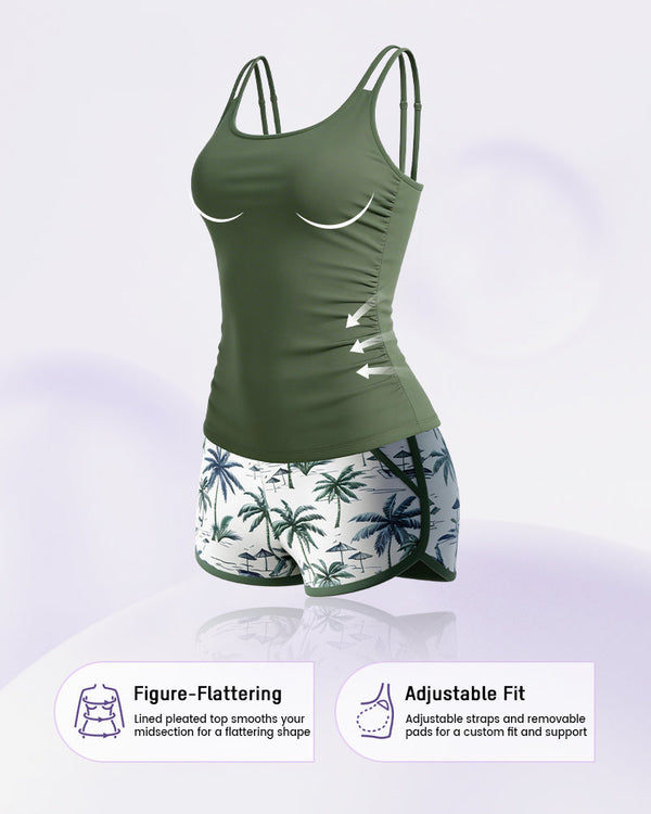 Figure-flattering ruched tummy-control two-piece tankini set