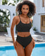 Figure-Flattering High-Waist Color-Block Bikini Set with Built-In Tummy Control