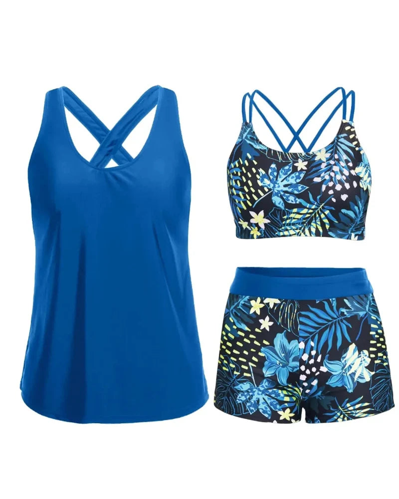 Flattering 3-Piece Tummy-Control Tankini Swimwear Set