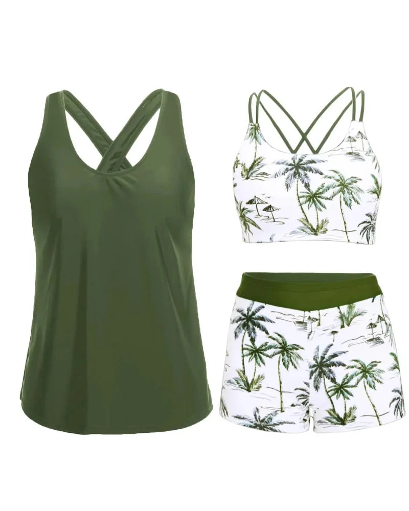 Flattering 3-Piece Tummy-Control Tankini Swimwear Set