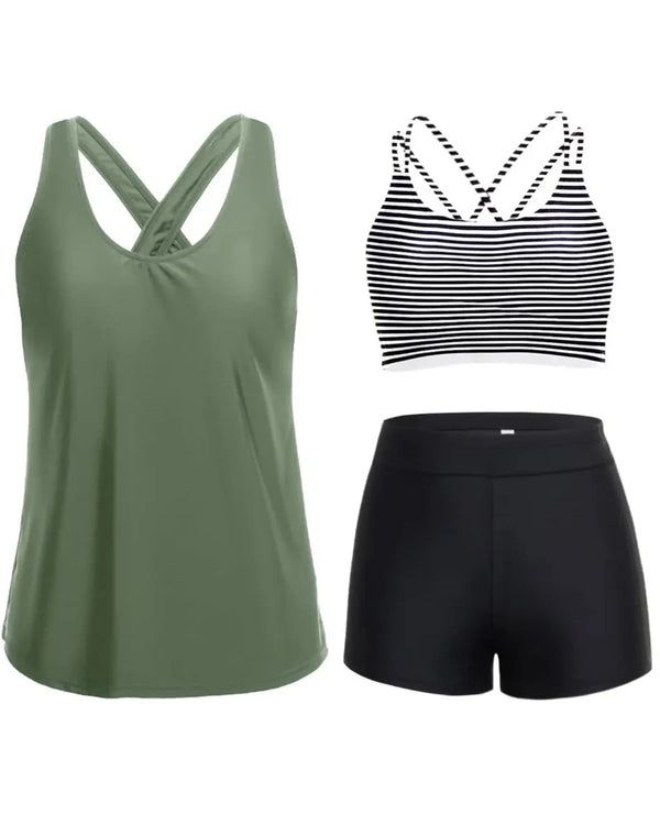 Flattering 3-Piece Tummy-Control Tankini Swimwear Set