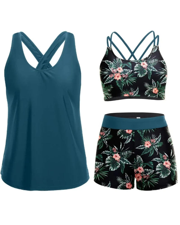 Flattering 3-Piece Tummy-Control Tankini Swimwear Set